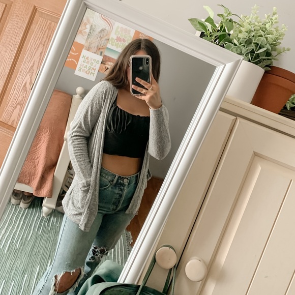 plush heather gray hooded cardigan - Picture 2 of 3